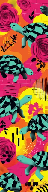 Free turtle bookmark featuring very bright green turtles on bold neon